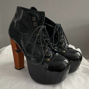 Jeffrey Campbell Lita Patent Black Patent Leather Platform Booties - Size 6.5
